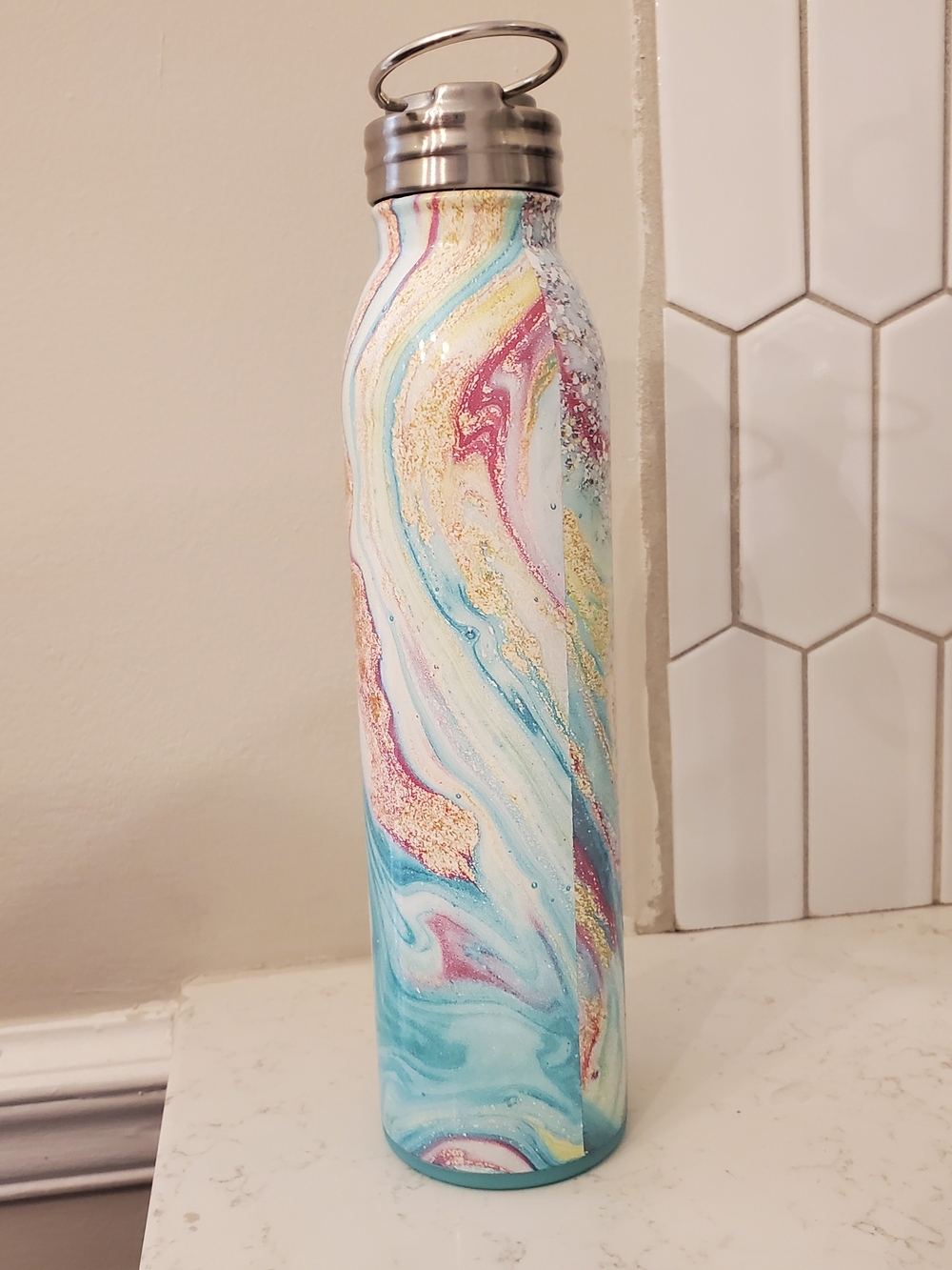 Swig Marble Swirl Stainless Water Bottle - Teal, White, Gold - Picture 2 of 11